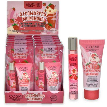 Cosmi mini set profumo roll on e crema mani fragola milk-shake